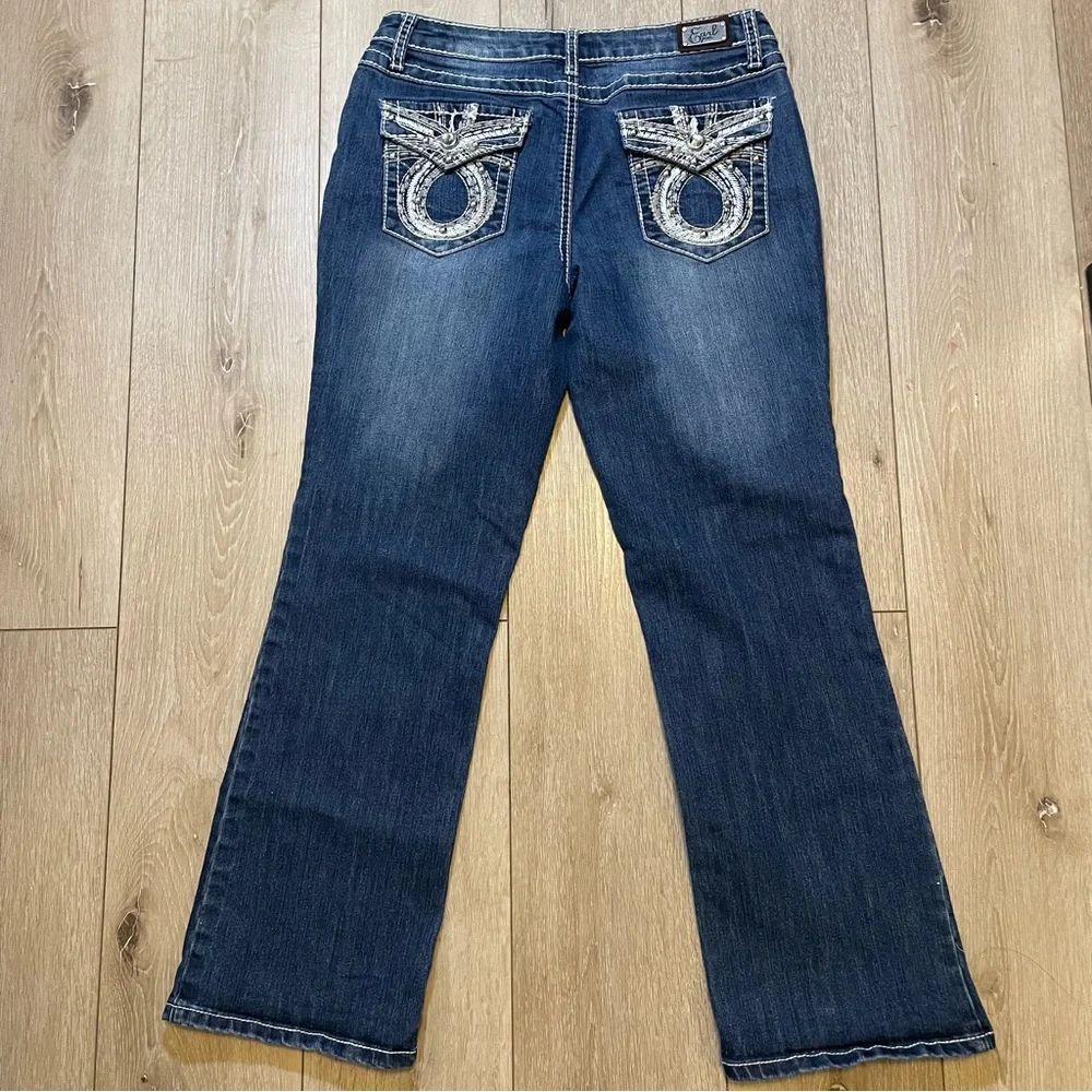 Earl Jeans Women's 8 Petite Bootcut‎ Dark Wash Denim Rhinestone Pockets Country